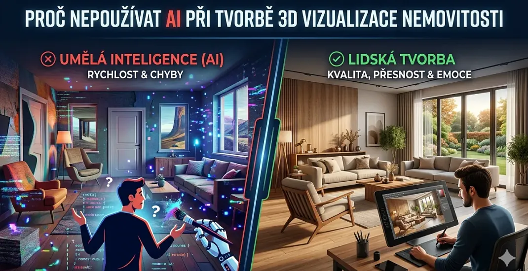 Proč AI v 3D vizualizaci nemovitostí stále (zatím) nestačí?